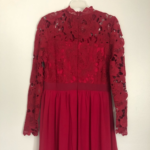 High Neck Crochet Detailed Maxi Chiffon Dress - Picture 8 of 8